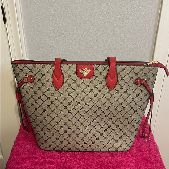 Bagallini | NWOT | Elegant Tan and Red Tote Bag Set